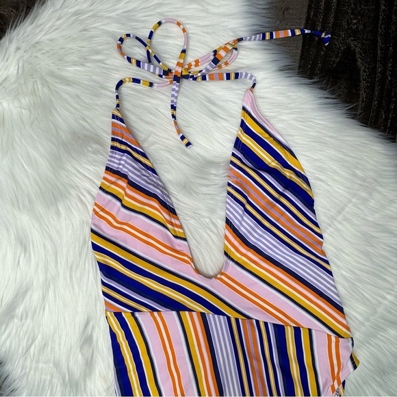 NWOT Bikini Lab Striped One Piece Swimsuit Medium - Picture 2 of 10